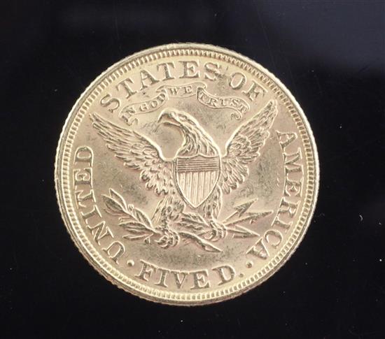 A United States of America five dollar gold Half Eagle, 1895, 8.3g, NEF